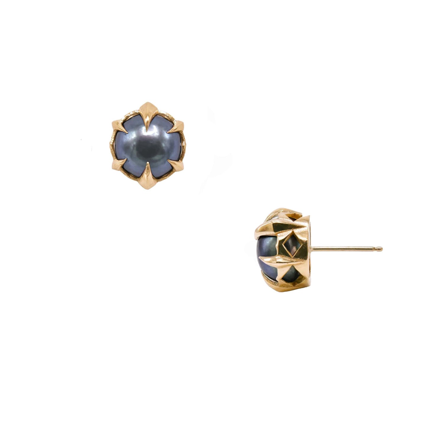 MYSTICAL CROWN STUDS, 8MM GREY PEARL 10KY